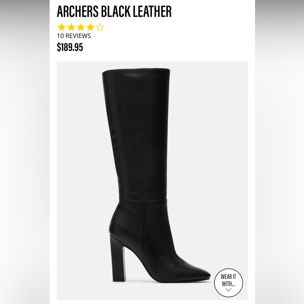 Steve Madden black leather knee high heeled boots. NWOT. Never worn. Size 9.5.